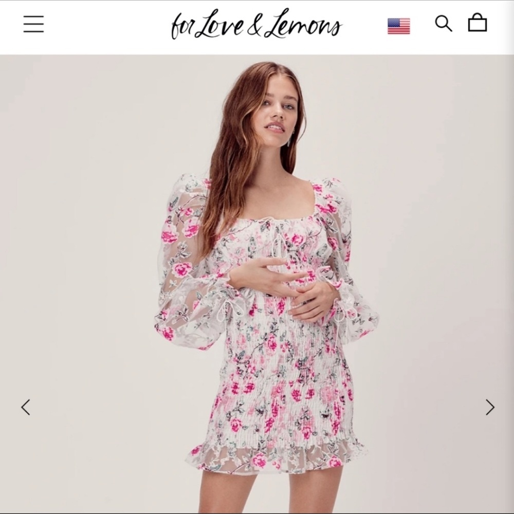 For Love and Lemons Lovell Burnout Smocked Mini Dress size S - Rose